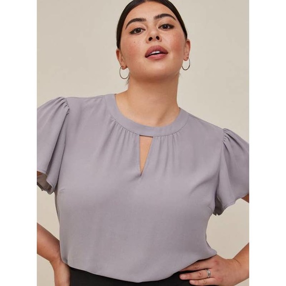 torrid Tops - Torrid NEW Georgette Keyhole Flutter Sleeve Blouse Womens Size 3X Gray Career